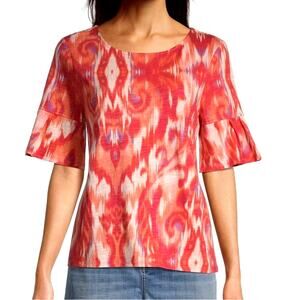 Chico's Ikat Flutter-Sleeve Top Size 4 (Women's XXL) Orange Purple Cotton Modal